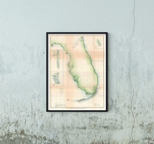 1861 U. S. Coast Survey Chart or of Florida Map|Vintage Fine Art Reproduction|Size: 18x24|Ready to Frame 1861 U. S. Coast Survey Chart or of Florida Map|Vintage Fine Art Reproduction|Size: 18x24|Ready to Frame