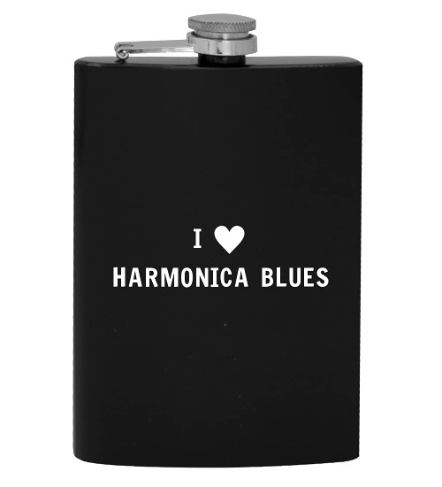 I Heart Love Harmonica Blues - 8oz Hip Drinking Alcohol Flask
