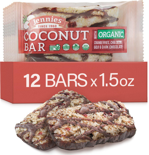 Jennies Raw Organic Goji Moji Coconut Bar, 1.5oz (12 Pack) | Peanut Free | Gluten Free Jennies Raw Organic Goji Moji Coconut Bar, 1.5oz (12 Pack) | Peanut Free | Gluten Free