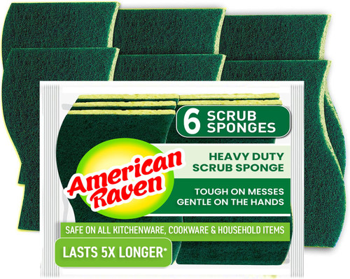Heavy Duty Non-Scratch Multipurpose Scrub Sponge - 3 Pack, Kitchen Cleaning Dish Scrub Sponge and Scouring Pad, Effortless Cleaning Eco Scrub Pads for Dishes