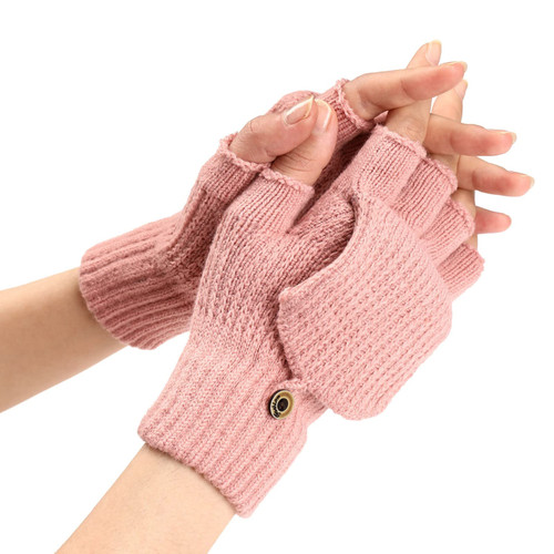 FUDERU Womens Winter Knitted Convertible Fingerless Gloves With Mitten Flap Cover Warm Thick Gloves for Men Women