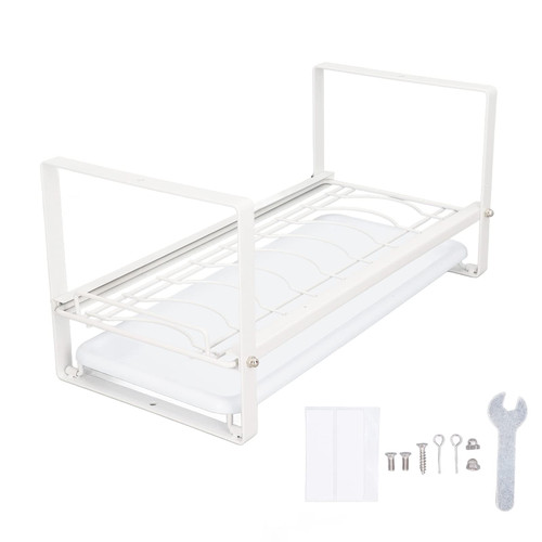 Kitchen Cabinet Storage Shelf Rack with Drainboard Holder for Bowls, Dishes, Plates - Rustproof Nonslip Organizer for Counter, Cupboard, Pantry(White)
