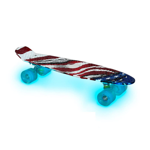 Skateboards Complete 22 Inch, Plastic Mini Cruiser Retro Skateboard with LED Wheels for Kids Boys Girls Teens Youths Adults and Beginners, USA Flag