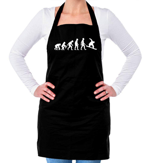 Dressdown Evolution of Man Snowboarding - Unisex Adult Kitchen/BBQ Apron - Black - One Size