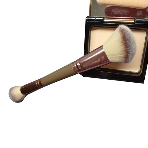 Double End Complexion Brush for Face Powder, Dual Ended Duo Makeup Blush Brush for Blending Liquid Foundation, Concealer Cream Cosmetic, Eye shadow brush (Rose Gold) Double End Complexion Brush for Face Powder, Dual Ended Duo Makeup Blush Brush for Blending Liquid Foundation, Concealer Cream Cosmetic, Eye shadow brush (Rose Gold)