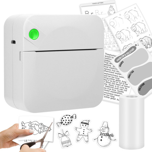 Augot Mini Printer, Bluetooth Pocket Thermal Printer Inkless Portable Sticker Printer Compatible with iOS and Android Wireless Photo Printer for Printing Label Journal, Study Notes, Memo