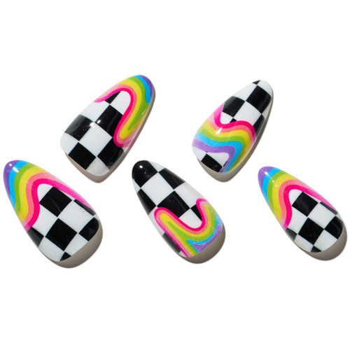 GLAMERMAID Press on Nails Medium Short Almond, 24Pcs Acrylic Oval Fake Nails with Checkerboard Rainbow Design Y2K Stick Glue on Nails Pride Rainbow Reusable Stiletto False Nail Tips with Adhesive Tabs GLAMERMAID Press on Nails Medium Short Almond, 24Pcs Acrylic Oval Fake Nails with Checkerboard Rainbow Design Y2K Stick Glue on Nails Pride Rainbow Reusable Stiletto False Nail Tips with Adhesive Tabs