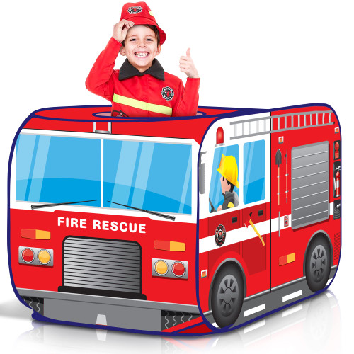 ArtCreativity Fire Truck Tent with Carry Bag, Pop Up Indoor Tent for Kids, Fire Engine Indoor Playhouse with 2 Openings, Flat-Folding Kids Play Tent for Compact Storage, 43.5 x 28 x 26.5 Inches