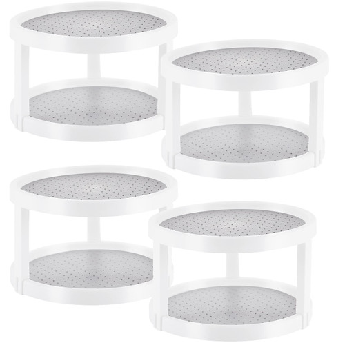 4 Pcs 2 Tier Non Skid Lazy Susan Turntable 10 inch Cabinet Organizer Plastic Lazy Susan Organizer Rotating Spice Rack Pantry Lazy Susan Organization and Storage for Kitchen Spices Condiments Fridge