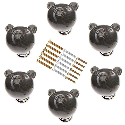 Marstree 38mm Bear Ceramic Knobs Drawer Handles Pulls for Wardrobe Cupboard Dresser Cabinet Closet Kitchen Furniture with Screws (Pack of 6, Gray)