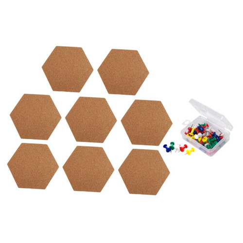 TEHAUX 8pcs Hexagon Cork Board DIY Notice Board Adhesive Cork Board Creative Bulletin Board Reminder Message Board Bulletin Boards Corkboard Wall Notice Board Memorandum Photo Wall Office