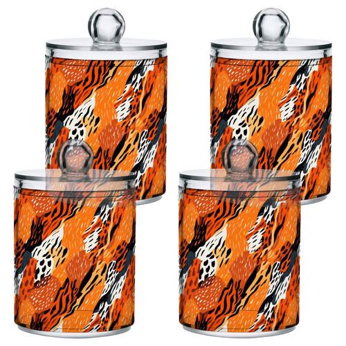 4 Pack Qtip Holder Dispenser with Lids, Animal Prints Plastic Storage Containers,Bathroom Canisters Organizer for Cotton Ball, Cotton Swab, Cotton Round Pads, Floss 21216595