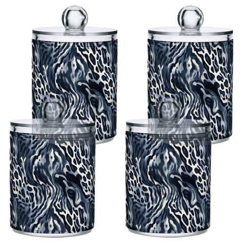 4 Pack Qtip Holder Dispenser with Lids, Leopard Print Plastic Storage Containers,Bathroom Canisters Organizer for Cotton Ball, Cotton Swab, Cotton Round Pads, Floss 21216752