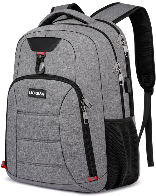 Liokesa Laptop Backpack for Men, School Backpack for Teen Boys with USB Charging Port, Travel Water Resistant Students Book Bags, Large College Work Back Pack Fit 15.6 Inch Laptop, Grey