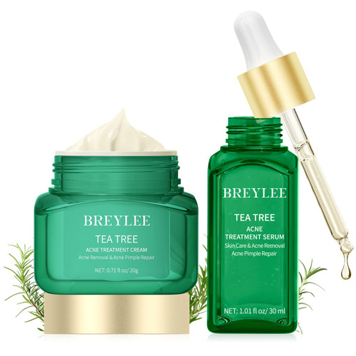 Acne Treatment Kit, Tea Tree Oil Serum & Cream,Skin Care Set for Prone Face Sensitive, Cystic Acne Pimples Scars Remover, Redness Relief, Niacinamide Facial Moisturizer, Anti Aging, Daily Prevention
