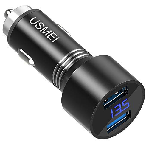 Car Charger Dual QC3.0 USB with Voltmeter, USMEI Quick Charge 3.0 36W Fast Aluminium Alloy Adapter for iPhone Xs X 8 7 6 Plus Max iPad Air/Pro Samsung Galaxy S10 S9 S8 S7 etc.