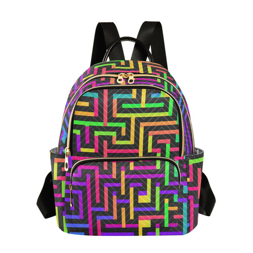 ALAZA Mini Backpack Purse for Women Lightweight Girls Small Size Rainbow Neon Geometric School Teens College Traveling