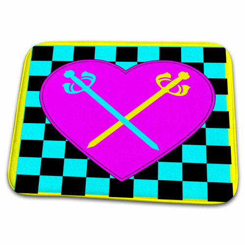 3dRose Checkerboard Sword Heart Design CMYK Cartoon - Dish Drying Mats (ddm-102364-1)
