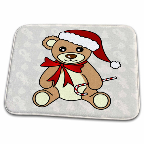 3dRose Christmas Cute Brown Teddy Bear with Santa hat - Bathroom Bath Rug Mats (rug-15383-1)