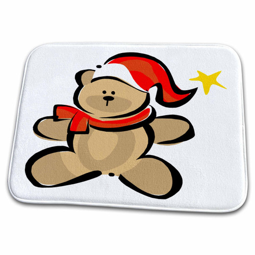 3dRose Cute Christmas Teddy Bear Santa Hat Yellow Star - Dish Drying Mats (ddm-322283-1)