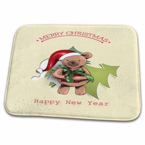 3dRose Cute Merry Christmas Happy New Year Santa Teddy Bear... - Bathroom Bath Rug Mats (rug-106999-1)