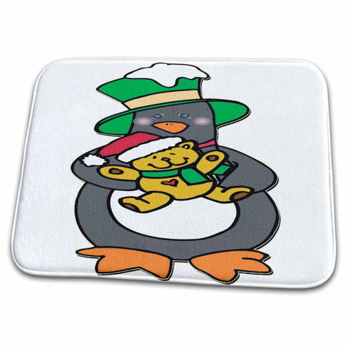 3dRose Cute Penguin Holding Teddy Bear - Bathroom Bath Rug Mats (rug-160436-1)