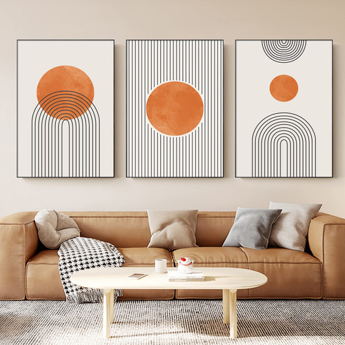 Orange Boho Canvas Wall Art Orange Geometric Abstract Painting Mid Century Modern Pictures Neutral Abstract Poster Burnt Orange Boho Wall Art Boho Line Poster Terracotta Artwork 16x24inchx3 No Frame