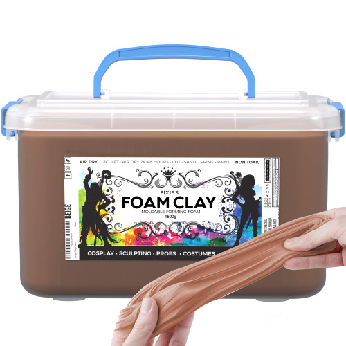 Pixiss Beige Modeling Foam Clay - Premium Beige Foam Air Dry Clay Cosplay Foam for Costumes, 1500 Gram Sculpting Clay for Crafts - Flexible Air Drying Clay Foam (Beige)