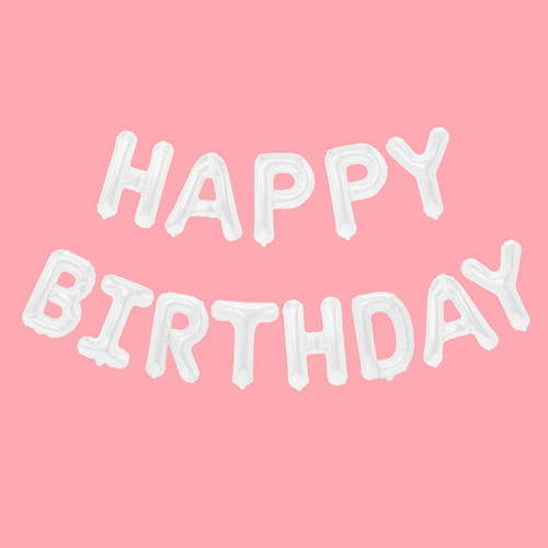 Happy Birthday Balloon, Happy Birthday Banner White, 16 Inch, Happy Birthday Balloons, Happy Birthday Balloons Letters, Mylar Foil White Happy Birthday Balloon Banner Party Decorations