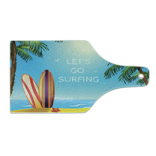 Ambesonne Surfboard Cutting Board, Summer Vacation Tropical Island Beach Themed Artwork and Let's Go Surfing Wording, Decorative Tempered Glass Cutting and Serving Board, Wine Bottle Shape, Multicolor Ambesonne Surfboard Cutting Board, Summer Vacation Tropical Island Beach Themed Artwork and Let's Go Surfing Wording, Decorative Tempered Glass Cutting and Serving Board, Wine Bottle Shape, Multicolor