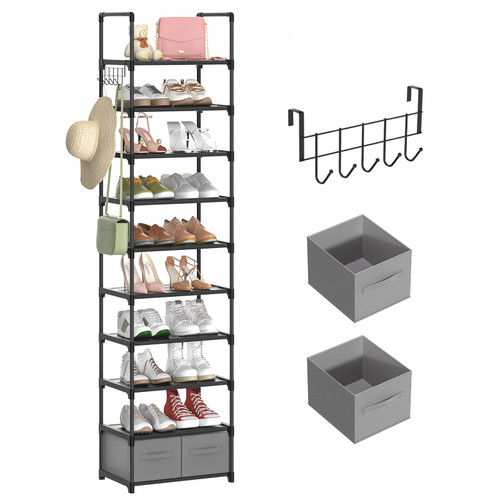 MEIXINZHI Narrow Shoe Rack, 10 Tiers Tall Shoe Rack Shoe Tower Slim Vertical Shoe Rack Storage Organizer for Closet Entryway Space Saving Corner Shoe Shelf (10 Tiers-Black)