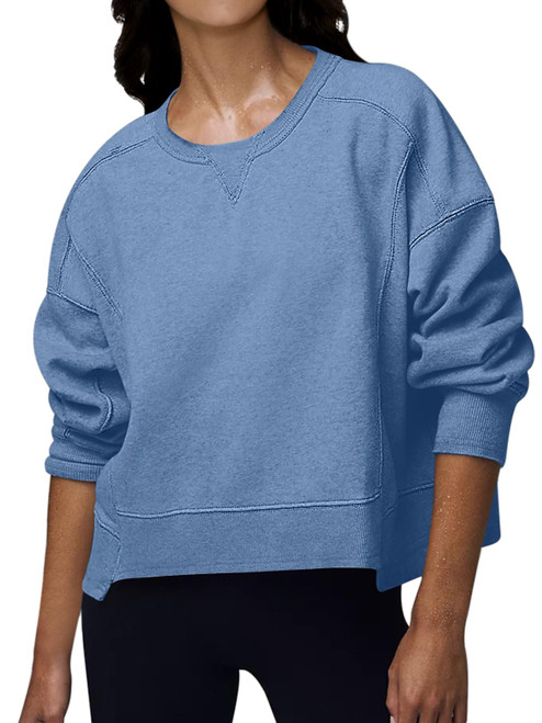 DEEP SELF Womens Crewneck Sweatshirts Long Sleeve Side Slits Casual Pullover Sweatshirt Tops 2023 Trendy Pullover Blue