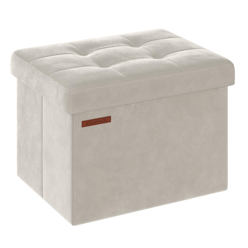 SONGMICS Small Storage Ottoman, Foldable Velvet Storage Box, Storage Chest, Foot Rest, 12.2 x 16.1 x 12.2 Inches, 286 lb Load Capacity, for Living Room, Bedroom, Dorm, Cream White ULSF200W01