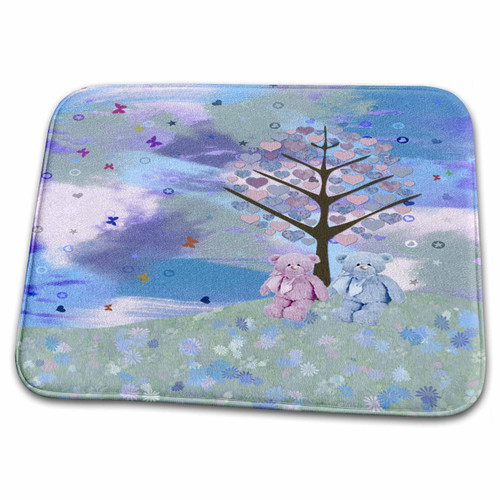 3dRose Teddy Bears on Flowered Hill Under Heart Tree, Blue,... - Bathroom Bath Rug Mats (rug-173116-1)