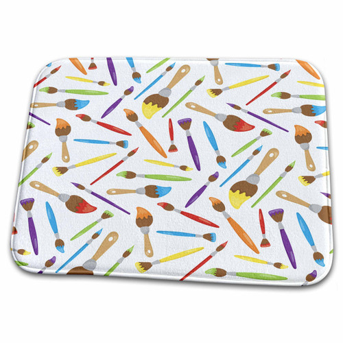 3dRose Tossed Artists Paint Brushes Pattern In Primary Colors - Dish Drying Mats (ddm-274120-1)