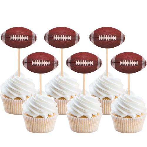 36 Pack American Football Cupcake Toppers Assembled Rugby Ball Cupcake Picks for Super Rugby Sports Theme Baby Shower Kids Birthday Party Cake Decorations