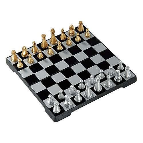 LYLY Chess Set Foldable Magnetic Chess Game Medieval Chess Set Chessboard 32 Chess Pieces Gold Silver Magnetic Chess Set WPC Chess Game Board Set