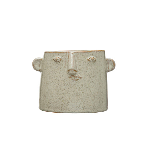 Creative Co-Op Stoneware Abstract Face, White Planter