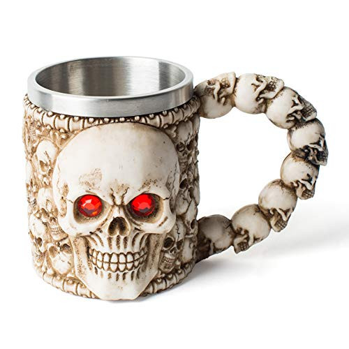 Viking Horn Drinking Cup Skull Coffee Cup Halloween Beer Mug for Men, Stainless Steel Mug Novelty Bar Coffee Cup Collection for Nordic Home Decor