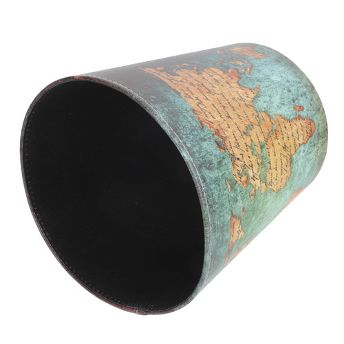 PRETYZOOM 1pc Map Trash Can Trash Holder Waste Container Bedroom Trash Can Kitchen Waste Bins Bathroom Wastebasket Office Garbage Cans Garbage Container Small Wastebasket Household Leather