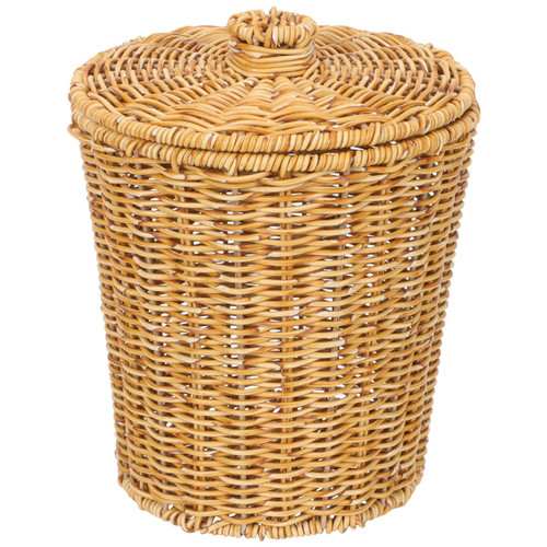 ABOOFAN Wicker Waste Basket, Wicker Trash Basket with Lid 25cm Handwoven Water Hyacinth Trash Can Plastic Wicker Garbage Can for Bedroom Bathroom Office Under Desk