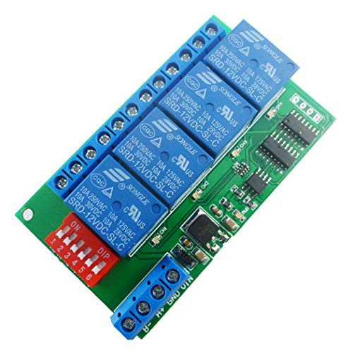 Eletechsup 4 Channel DC 12V RS485 Relay Module Modbus RTU & at Command Remote Control Switch for PLC PTZ Camera Security Monitoring (1, 4 Channels)