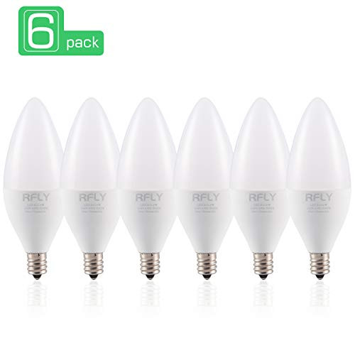 E12 LED Bulbs, 6W LED Candelabra Bulb 60 Watt Equivalent, 550lm, Decorative Candle Base E12 Non-Dimmable LED Chandelier Bulbs, Cool White 5000K LED Lamp, Pack of 6