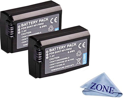 NP-FW50 Replacement Batteries for Sony DSC-RX10 IV, DSC-RX10 III, DSC-RX10 II, DSC-RX10, Alpha 7, Alpha 7R, a7, a7R, a7R II, a7S, a7S II, a3000, a5000, a5100, a6000, a6300, a6500 Cameras - 2Pack