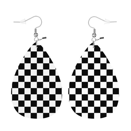 Zokola Drop Earrings Chessboard, Black And White Alternating Checkerboard Lightweight Teardrop Faux Leather Earrings, Ear Pendants Dangle Earrings For Woman Girl
