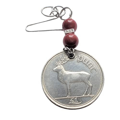 CoinageArt -Deer Ornament Irish Coin Ornament -Irish Punt Coin with 2 Red Jade Gemstones -Celtic Harp Ornament -Ireland Ornament 5006 CoinageArt -Deer Ornament Irish Coin Ornament -Irish Punt Coin with 2 Red Jade Gemstones -Celtic Harp Ornament -Ireland Ornament 5006