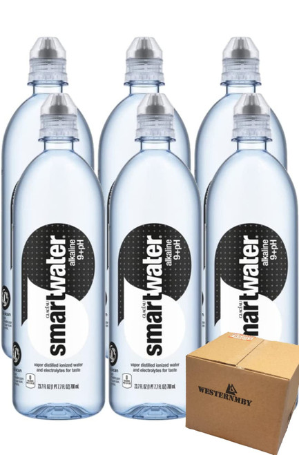 Smartwater Alkaline 9+ph With Antioxidants Water Bottle with Sports Cap, 700ml - 23.7 Fl Ounce (Pack of 6)