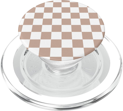 Checkerboard Brown and White - Checkered Pattern Checker PopSockets MagSafe PopGrip for iPhone