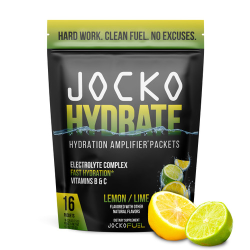 Jocko Fuel Hydrate Electrolytes Powder Packets No Sugar - Hydration Amplifier Packets for Recovery, Dehydration, & Exercise - with Vitamins B6, B12 & C (16 Packets) Lemon Lime