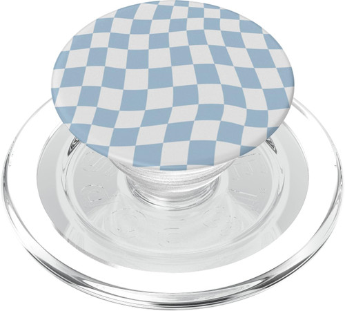 Checkered Swirl Light Blue Checkerboard Pastel Aesthetic PopSockets MagSafe PopGrip for iPhone